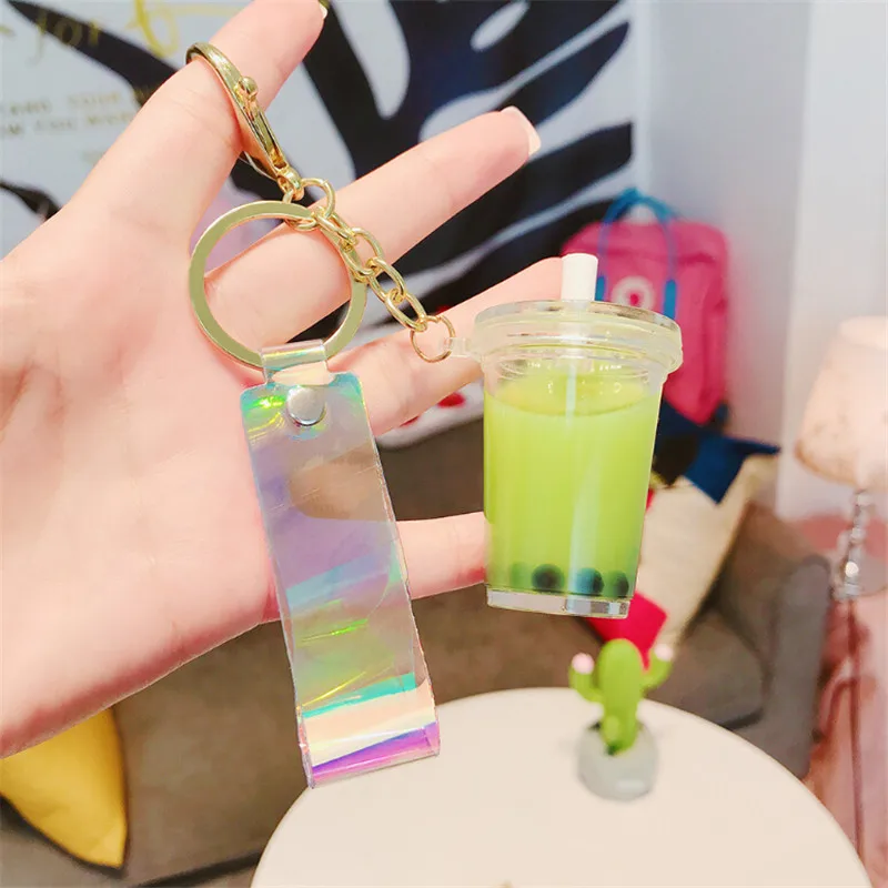 Creative Mini Soft Drink Keychain Milk Tea Beverage Bubble Keyring Moving Liquid Oil Drop Decompression Keyfob Jewelry Gift | Украшения и