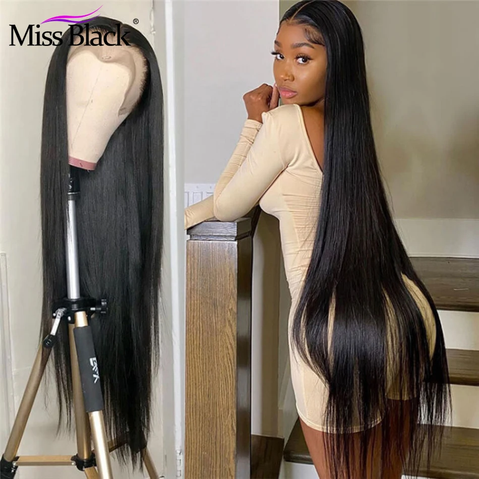 Miss Black Straight 13x4 Lace Front Human Hair Wigs 4x4 5x5 Transparent HD Lace Closure Wig Brazilian Remy Hair For Black Women