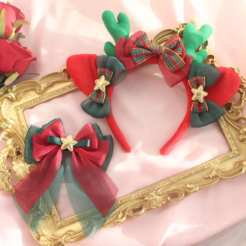 

Christmas antlers hair Lolita fawn hair hoop KC Christmas lovely bowknot tire side