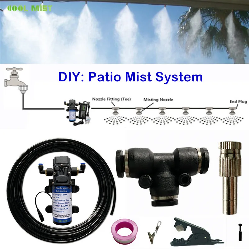 H09 DIY 25M misting kits including 25pcs fog nozzles 25pcs nozzle fittings tee for mist cooling system greenhouse humidification