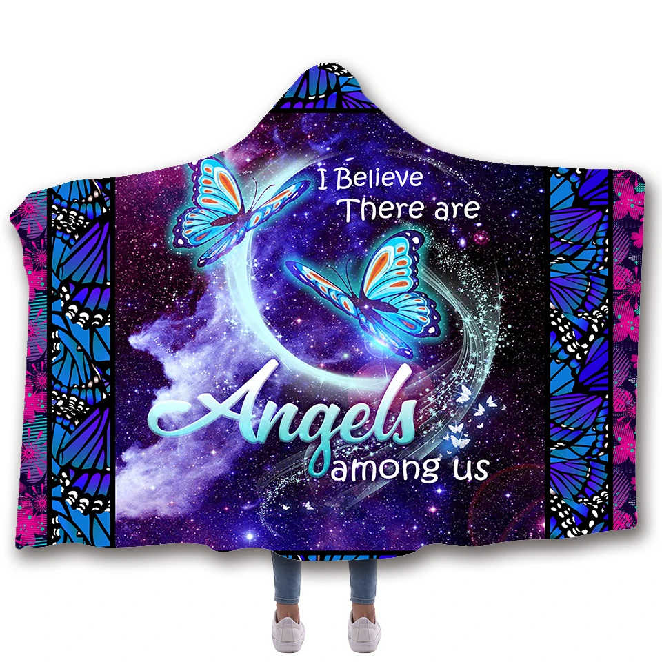 Одеяло с капюшоном и принтом насекомых-бабочек Флисовое одеяло s броски для