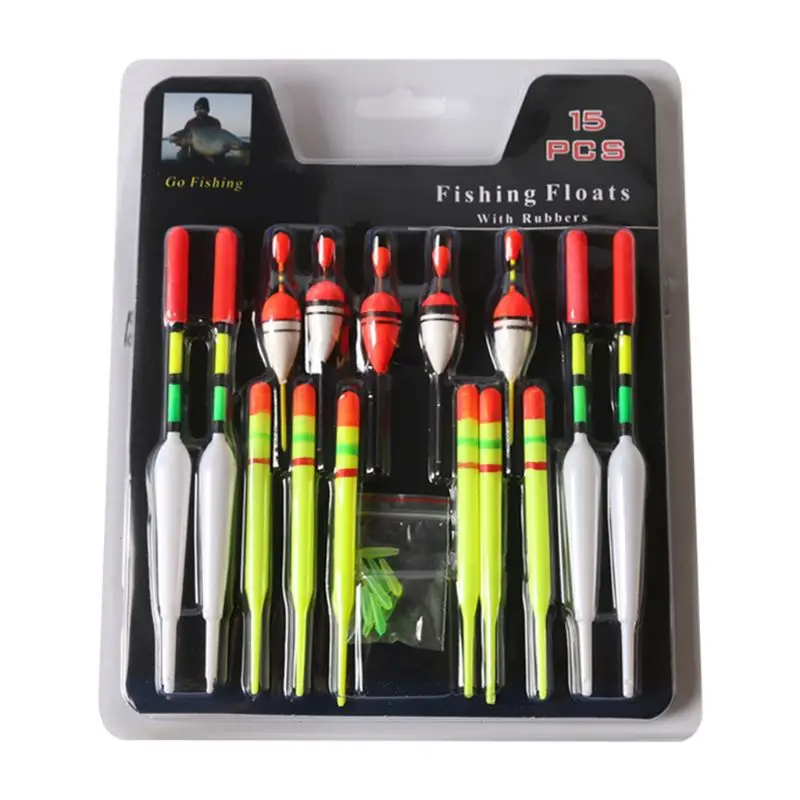 

15 Pcs Sea Fishing Floats Set Vertical Buoy Bobber Assorted Size for Most Type Angling Outdoor Fishing Accessories Tackle