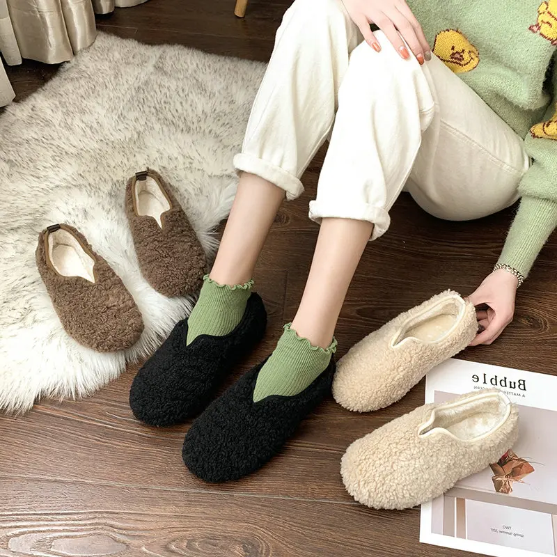 Женские зимние шлепанцы с мехом ягненка; chaussures femme Pantuflas; меховые шерстяные туфли для улицы; женская обувь; женские мокасины; Тапочки