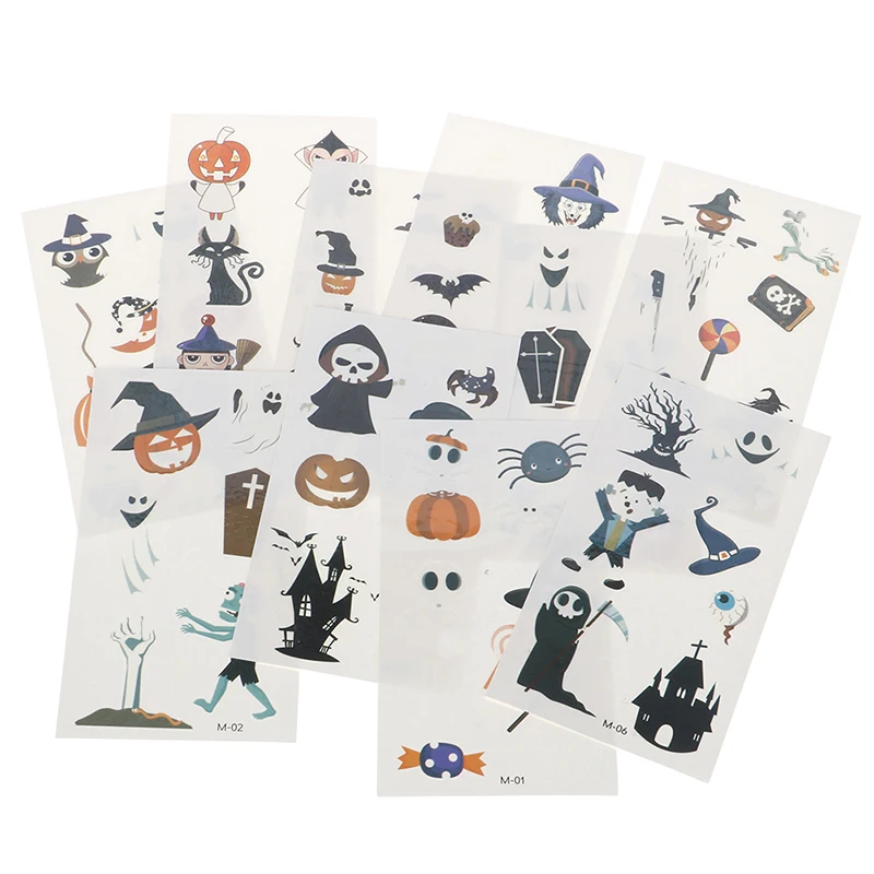 10sheets Halloween Party Luminous Tattoo Fake Witch Glowing Stickers | Красота и здоровье