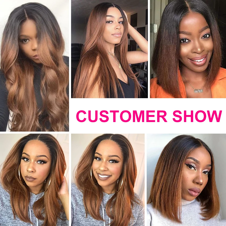 

U Part Wig Human Hair Ombre Human Hair Wig 1b/#4 Brown Wig Straight Human Hair Wigs Full Machine Made Mslynn Remy Hair