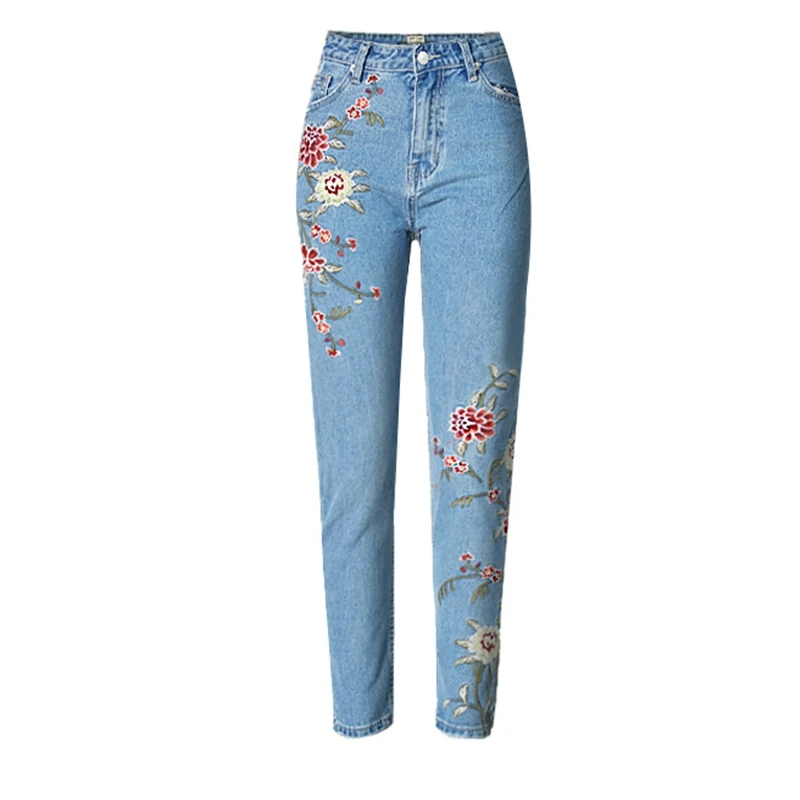

Small Fresh Ladies Embroidery High Waist Jeans Slim Fit Ankle Length Cotton Denim Trousers Fashion Casual Pencil Pants for Women