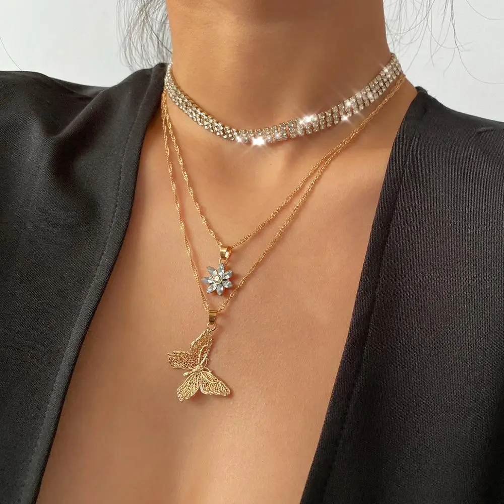 Женское Ожерелье цепочка в стиле панк рок ожерелье с подвеской виде бабочки