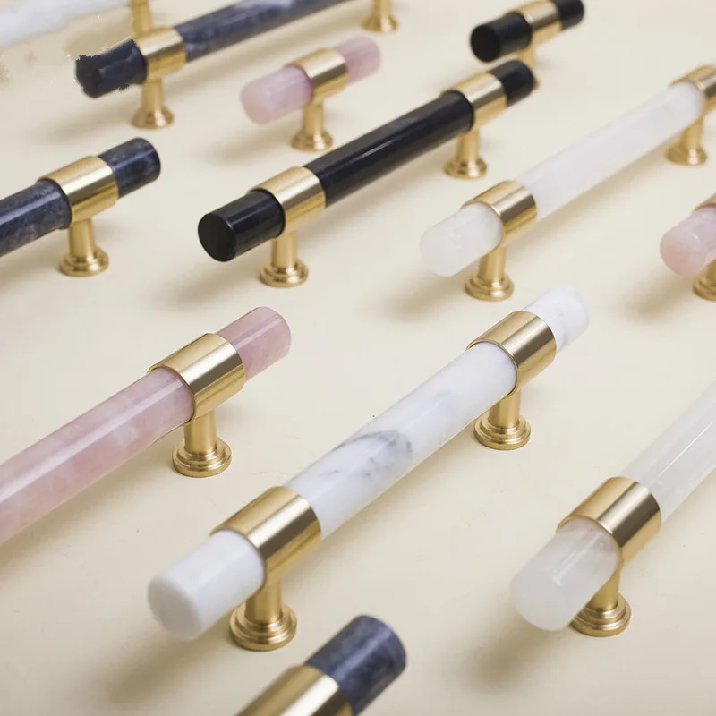 Ручка из натурального мрамора/хрусталя Т-образная латунная ручка для барного