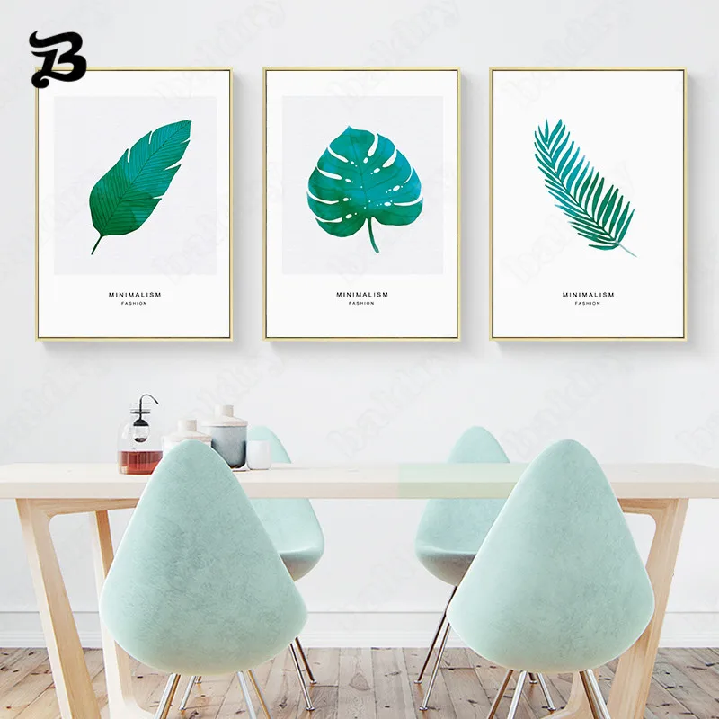 

Canvas Painting Green Leaf Nordic Style Watercolor Modern Minimalist Plant Wall Art Pictures for Living Room Bedroom Home Decor