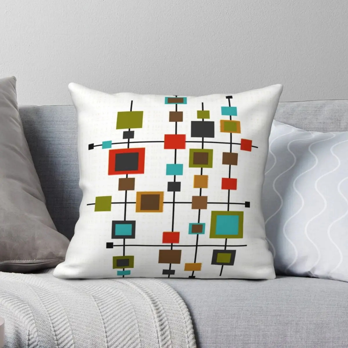 

Mid-Century Squares Square Pillowcase Polyester Linen Velvet Pattern Zip Decor Bed Cushion Cover