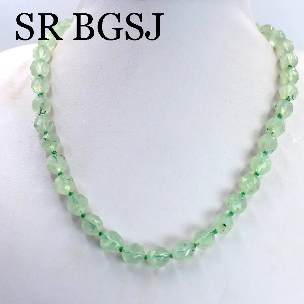 

Free Ship10mm Round Polygonal Green Prehnites Gems Natural Stone Knot Magnetic Clasp Women Jewelry Necklace 18inch