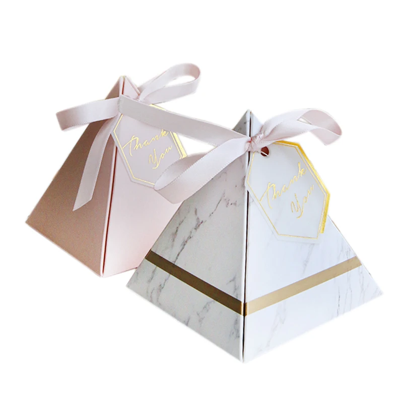 100Pcs Europe Triangular Pyramid Style Candy Box Wedding Favors Party Supplies Paper Gift Boxes with THANKS Card &amp Ribbon | Дом и сад