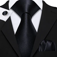 men black tie silk woven 8 5cm classic solid necktie set tie hanky cufflinks fashion party wedding tie set for men barry wang
