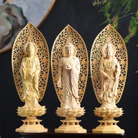 29cm three buddhas wood buddha figurines guanyin statue wooden goddess home decor gift craft for home