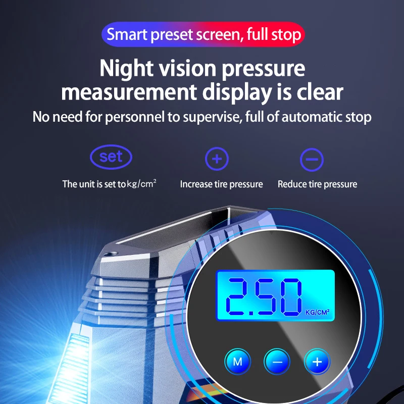 Компрессор автомобильный портативный с цифровым манометром и фонариком 12