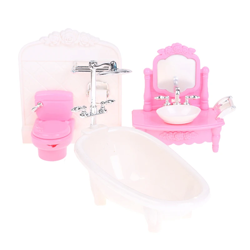 

New HotDollhouse Miniature Simulation Bathtub Wash Basin Toilet Matching Model Children Girl Toys