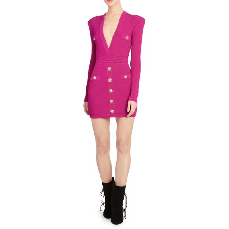 Женское платье с V-образным вырезом розово-красное Бандажное для коктейвечерние