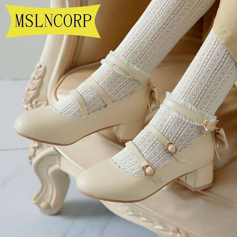 

Женские кожаные туфли с пряжкой, Туфли Мэри Джейн на высоком каблуке в японском стиле, Лолита, большой размер 34-43, для весны, 2021