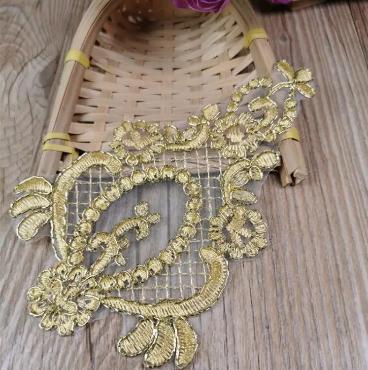 5 шт. 15х10 см высококачественные золотисто-Красные кружевные нашивки с цветочным