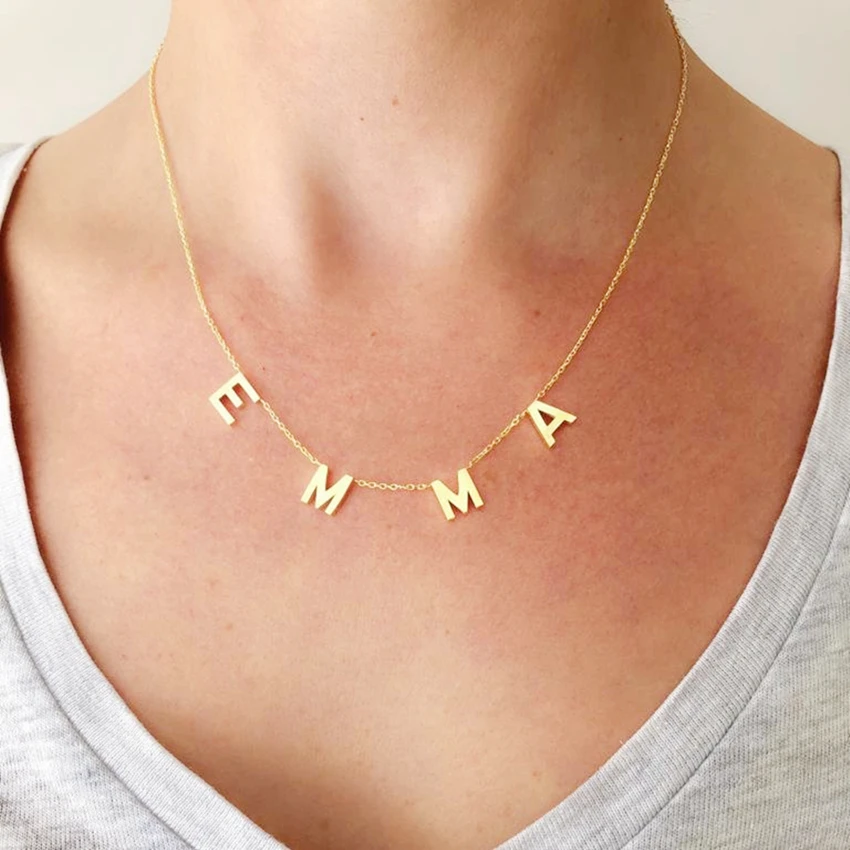 

Custom Initial 26 Letter Necklaces Multiple Gold Color A-Z Alphabet Fashion Women Stainless Steel Spaced Collier Bijoux Femme