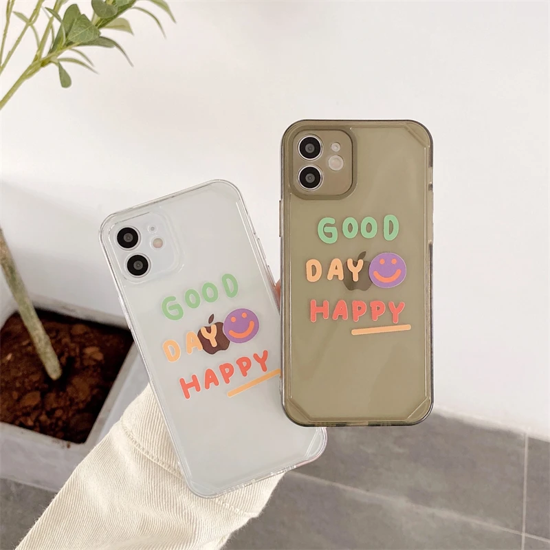 

Simple smiley transparent mobile phone case for iPhone 11 12 Pro Max mini SE 2020 X XR XS Max 7 8 Plus creative anti-fall case