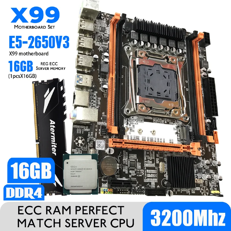 

Atermiter X99 D4 DDR4 motherboard Set With Xeon E5 2650 V3 LGA2011-3 Cpu 1Pcs X 16Gb= 16gb 3200Mhz DDR4 PC4 Memory Reg Ecc Ram