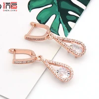 shenjiang new trendy water drop cubic zirconia dangle earrings for women wedding party jewelry 585 rose gold luxury eardrop