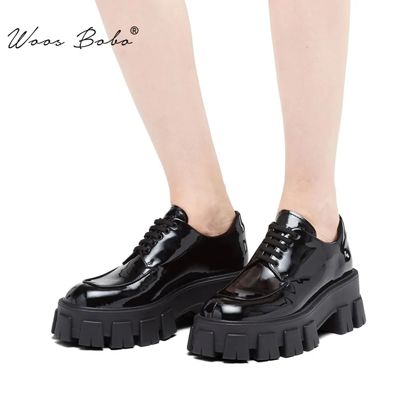 Женская обувь на плоской платформе из лакированной кожи Модные женские лоферы