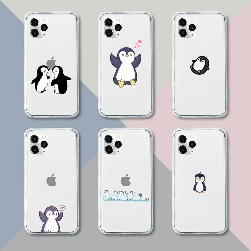 

anime cute penguin print Phone Case Transparent For iPhone 12 11 pro mini XS XR X max 5 6 s 7 8 plus Soft TPU Clear Mobile bags
