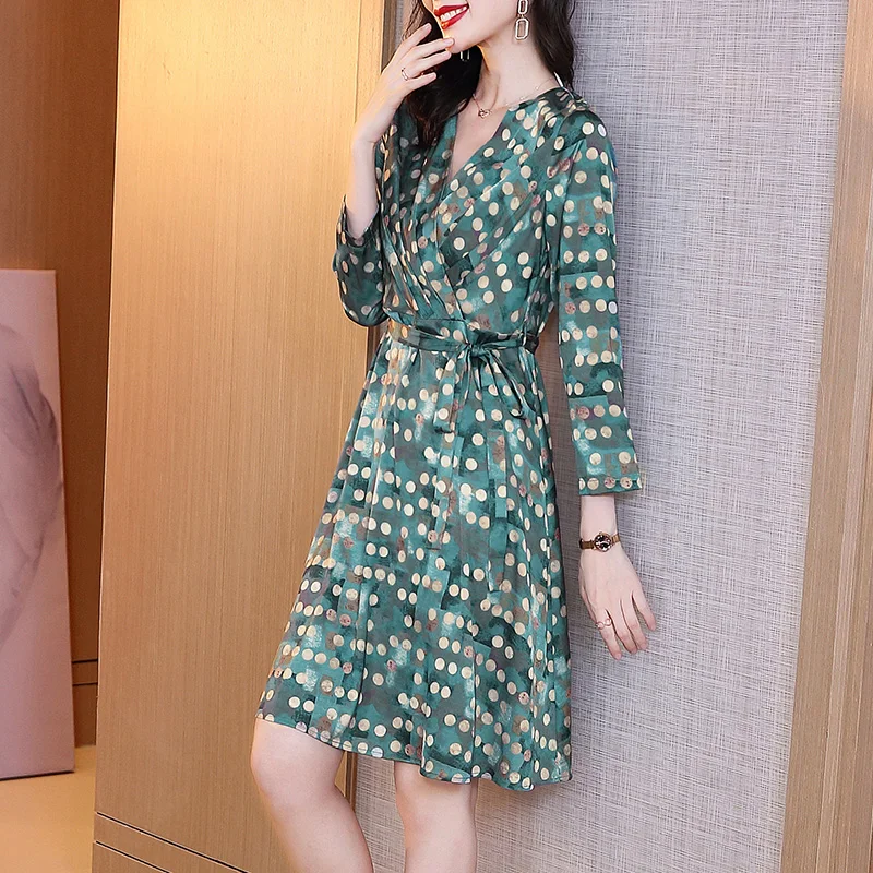 Fashion High Quality Real Silk Women's Summer Dress Female High Waist Dress Slim Elegant Woman Dress Boho Dress Kleider Zjt2688