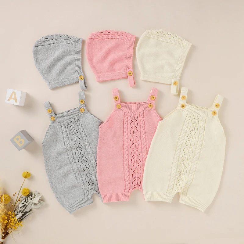 

Newborn Baby Knit Sleeveless Romper+Hat Set Autumn Toddler Clothing One Piece Jumpsuit Spring Outfits Clothes