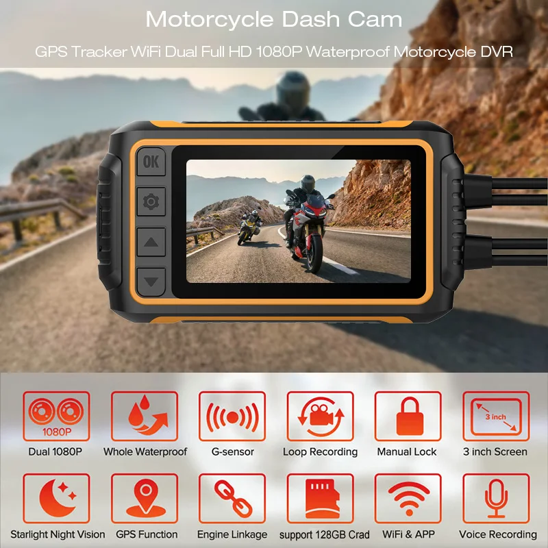 Видеорегистратор для мотоцикла 1080P GPS Wi Fi NTK96660|Видеорегистраторы| |