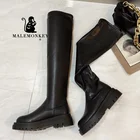 Модные высокие сапоги на платформе; Женские Сапоги выше колена; Цвет Черный; Коллекция 2021 года; Сезон осень; Пикантные удобные сапоги до бедра без шнуровки с круглым носком