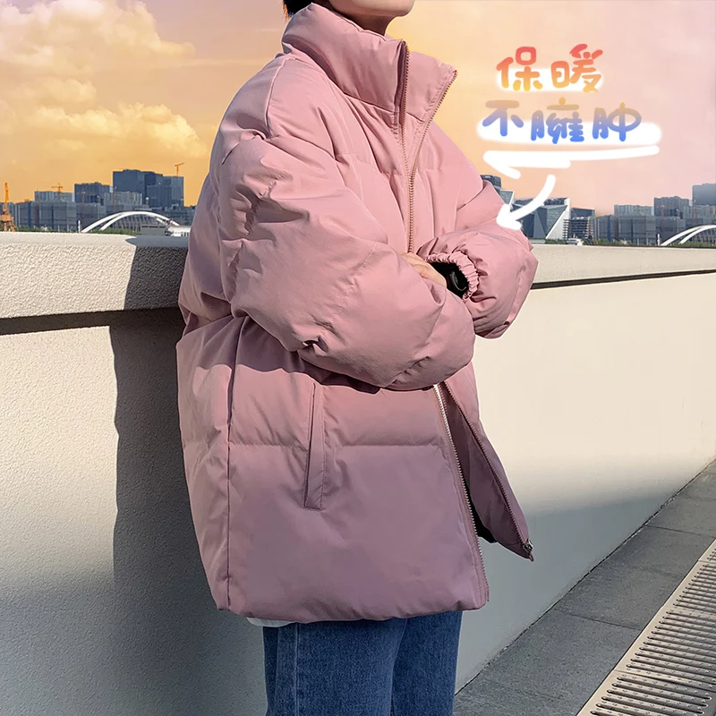 Winter Coat Mens Warm Parkas Streetwear Cotton Coats Thick Cotton Clothes Bread Jacket Casual Short Padded Jacket Stand-collar