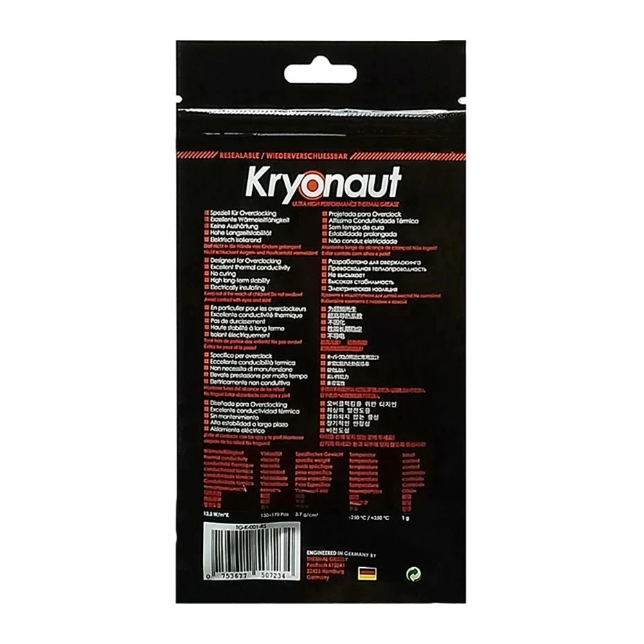 Термальность Grizzly Kryonaut 12 5 W/mk Процессор/GPU компьютерный кулер AMD процессор Intel