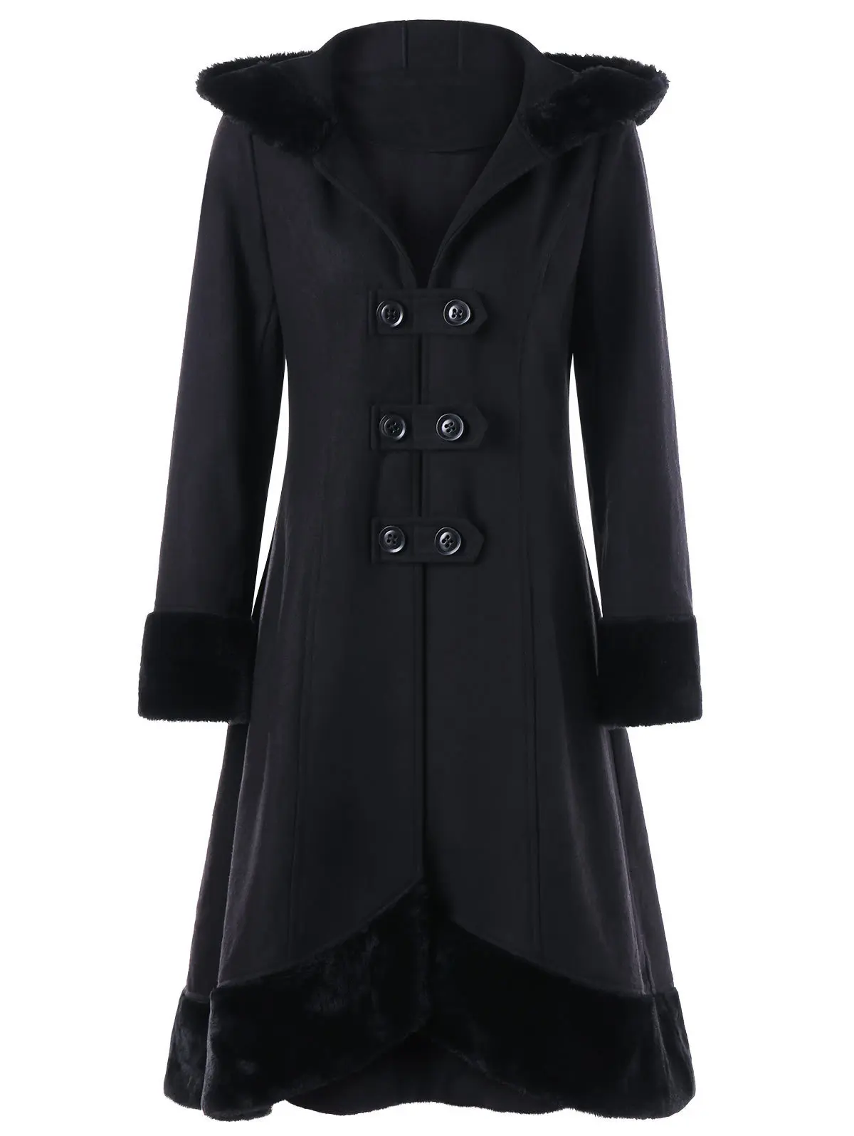 

Новинка 2021, рождественское Двухрядное пальто с большим меховым воротником, шерстяная ткань с капюшоном, осенняя одежда для женщин