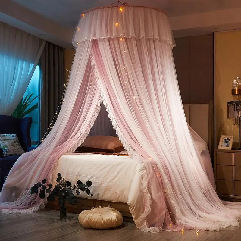 Princess Hung Dome Mosquito Net with String Light King Queen
