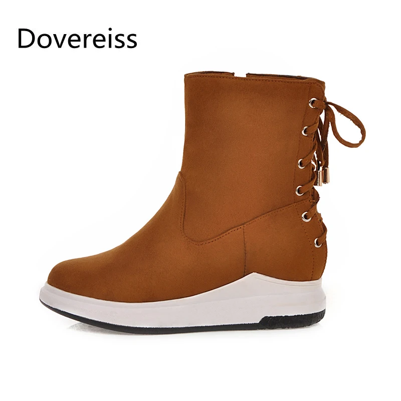 

Dovereiss Fashion zapatillas mujer Red Winter Pointed Toe Cross Tied Increase Height Consice Sexy Short Boots Zipper Big Size 43
