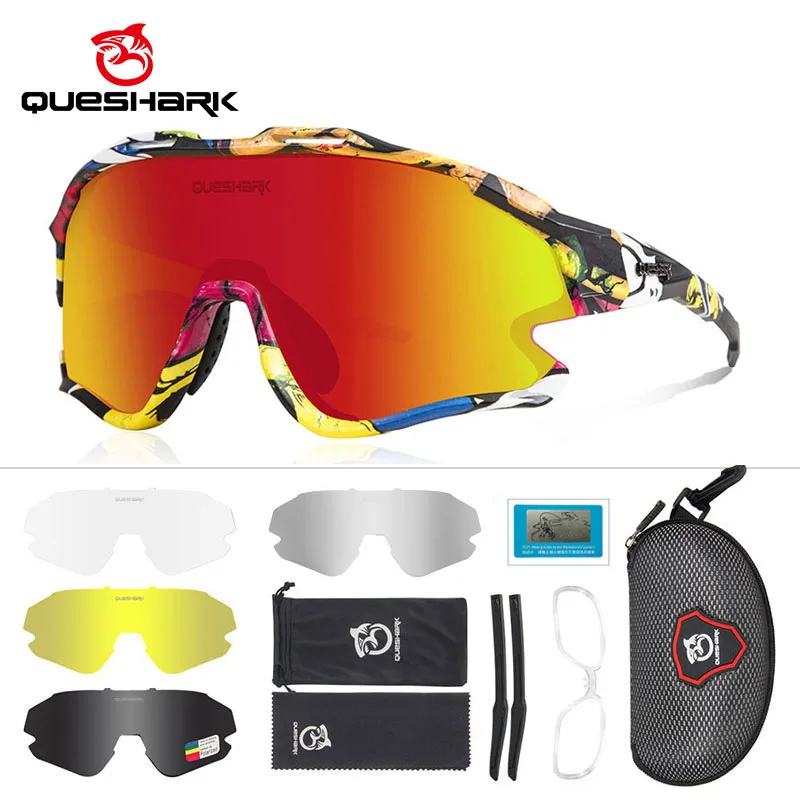 

QUESHARK Professional Big Frame HD Polarized Cycling Sunglasses 5 Lens/Set Road Bike Bicycle Glasses MTB Goggles Eyewear QE51
