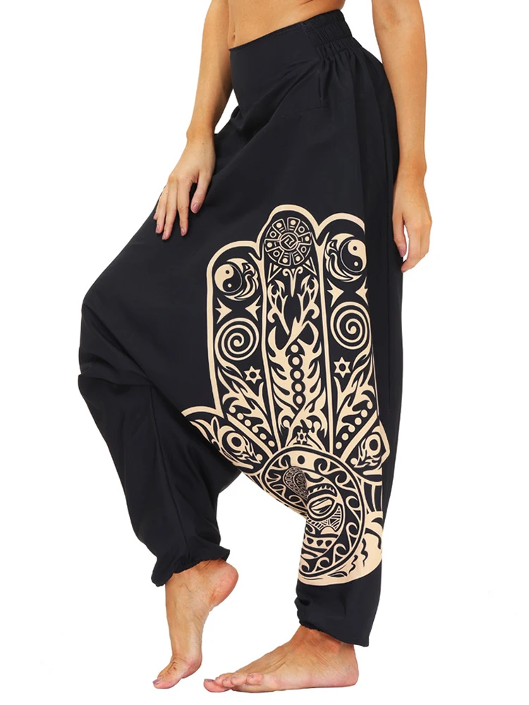 

Women and Men Elastic Waist Loose Palazzo Fit Baggy Gypsy Hippie Boho Aladdin Yoga Harem Pants