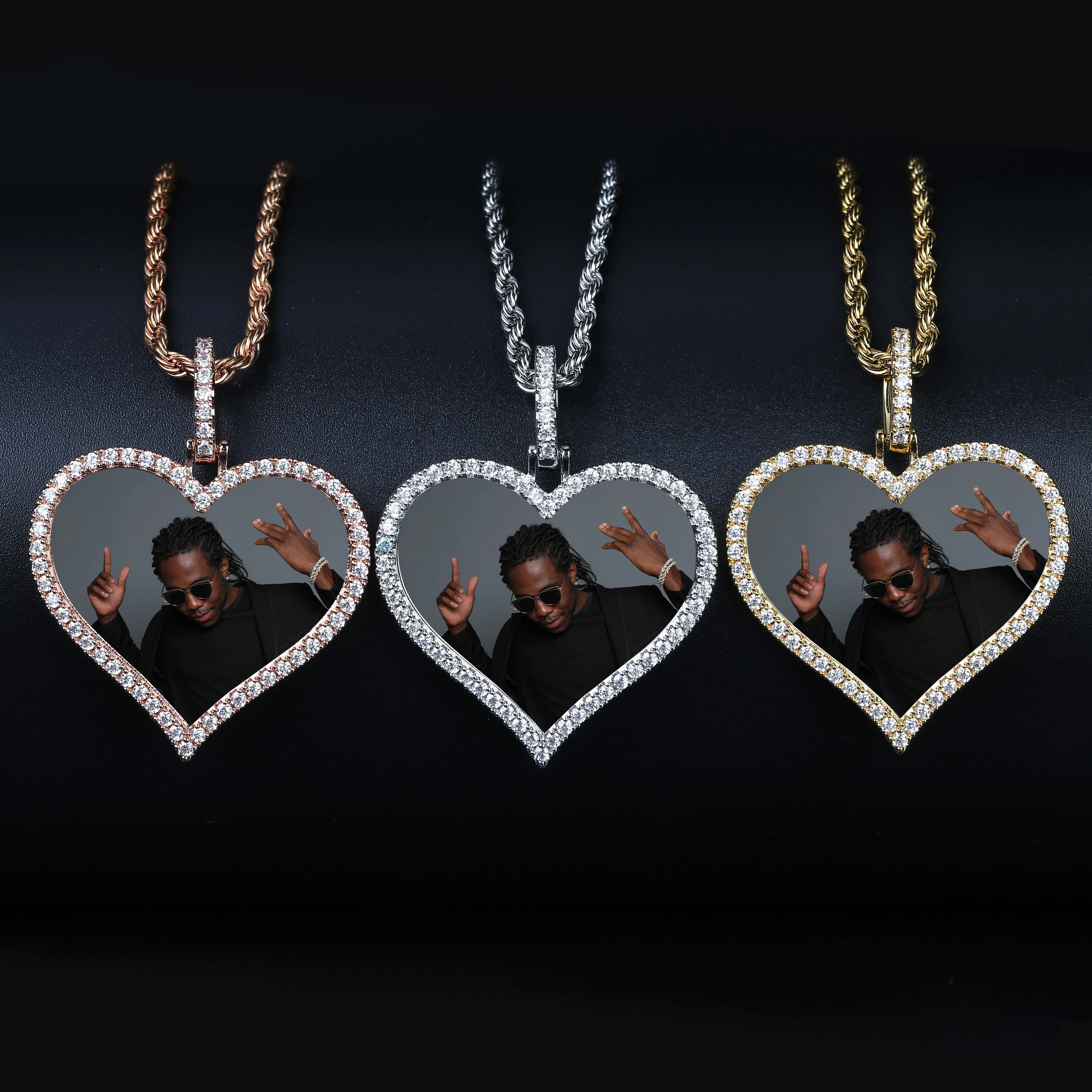 TOPGRILLZ Custom Made Photo Heart Medallions Necklace & Pendant With 4mm Tennis Chain AAA Cubic Zircon Men's Hip Hop Jewelry