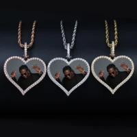 topgrillz custom made photo heart medallions necklace pendant with 4mm tennis chain aaa cubic zircon mens hip hop jewelry