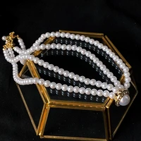 retro elegant necklace glass pearls double choker rhinestone glitter wedding party decoration wholesale 2021 new