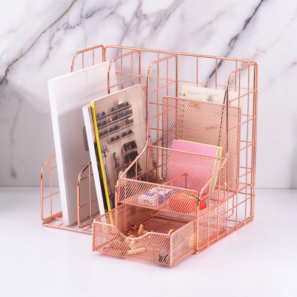 

Rose Gold Desk Organiser Home Office Supplies Stationary Storage