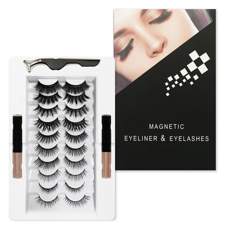 

10Pair Mink Eyelashes Magnetic Eyelashs Lashes False Eyelashes Magnet Extension Liquid Eyeliner & Tweezer Set Waterproof