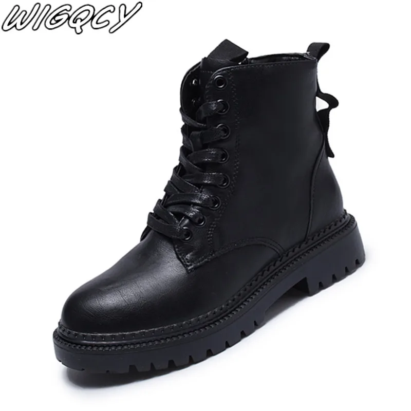 Зимние женские полусапожки в стиле ретро Однотонные ботинки на плоской подошве с