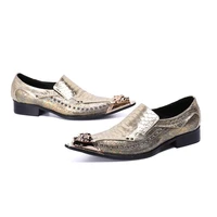 fashion oxford shoes for men pointed toe gold leather shoes silver sequins nightclub stage leather shoes