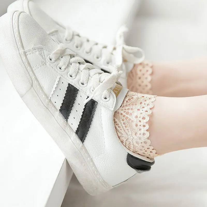 Новинка модные женские носки до щиколотки с цветочным кружевом хлопковые