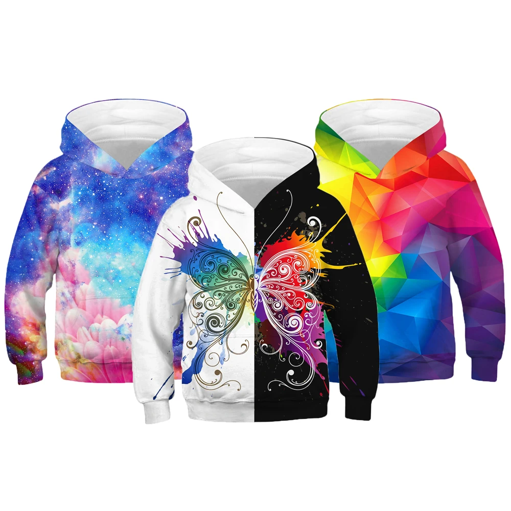 

Big Size Girls Boys Hoodies Cartoon Butterfly Wolf Teenagers Sweatshirt for Boys Starry Sky Children Coat Autumn Kids Clothes