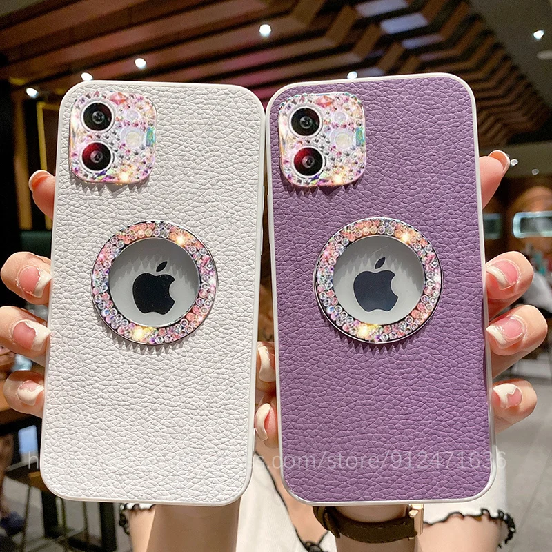 

Luxury Diamond Rhinestone Sparkling Cute Cases For iPhone 13 12 11 Pro Max XS XR 7 8Plus Jewelled Glitter Silicone Leather Case